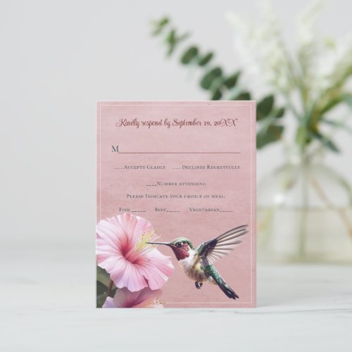 Hummingbird and Hibiscus  Pink Wedding RSVP