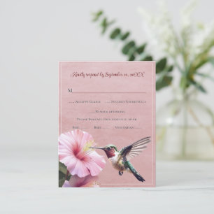 Hummingbird and Hibiscus Pink Wedding RSVP Card