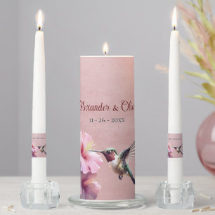 Hummingbird and Hibiscus Pink Wedding Unity Candle Set