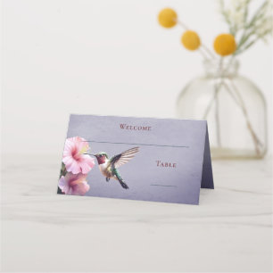 Hummingbird and Hibiscus Purple Reception Place Card