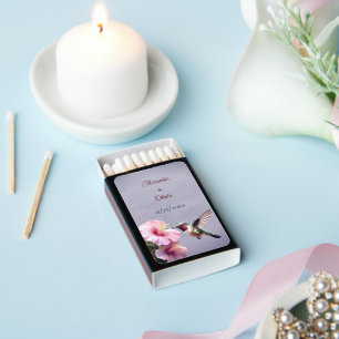 Hummingbird and Hibiscus Purple Wedding Matchboxes