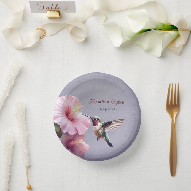 Hummingbird and Hibiscus | Purple Wedding Paper Bowls (Wedding)