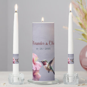 Hummingbird and Hibiscus Purple Wedding Unity Candle Set