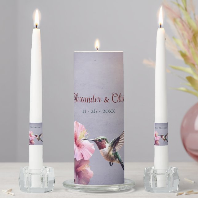 Hummingbird and Hibiscus | Purple Wedding Unity Candle Set (In Situ)