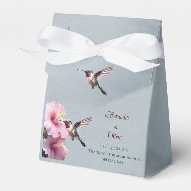 Hummingbird and Hibiscus Wedding | Blue Favor Boxes (Front Side)