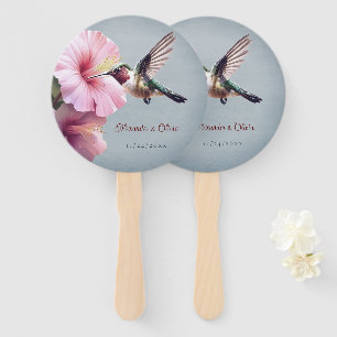 Hummingbird and Hibiscus Wedding Blue Hand Fan