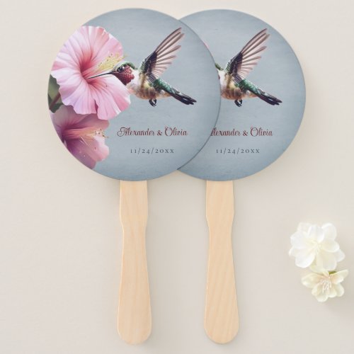 Hummingbird and Hibiscus Wedding  Blue Hand Fan