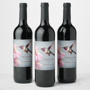 Hummingbird and Hibiscus Wedding   Blue Wine Label