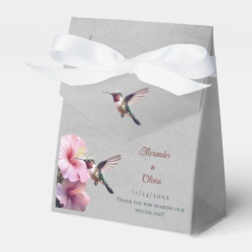 Hummingbird and Hibiscus Wedding  Gray Favor Boxes