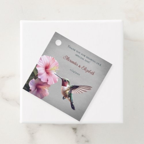 Hummingbird and Hibiscus Wedding  Gray Favor Tags