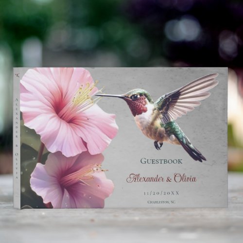 Hummingbird and Hibiscus Wedding  Gray Guest Book