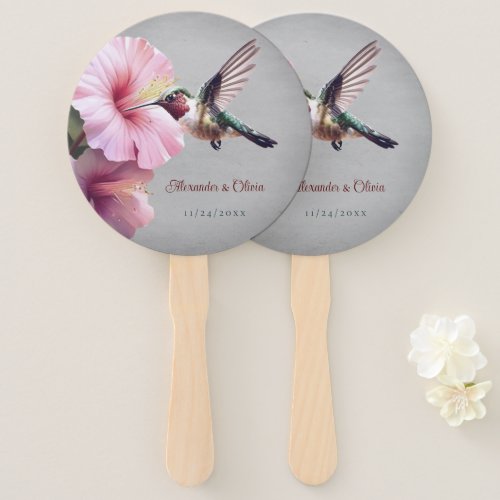 Hummingbird and Hibiscus Wedding  Gray Hand Fan