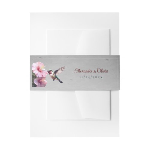 Hummingbird and Hibiscus Wedding  Gray Invitation Belly Band