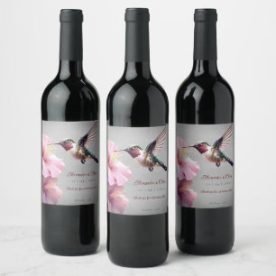 Hummingbird and Hibiscus Wedding   Gray Wine Label