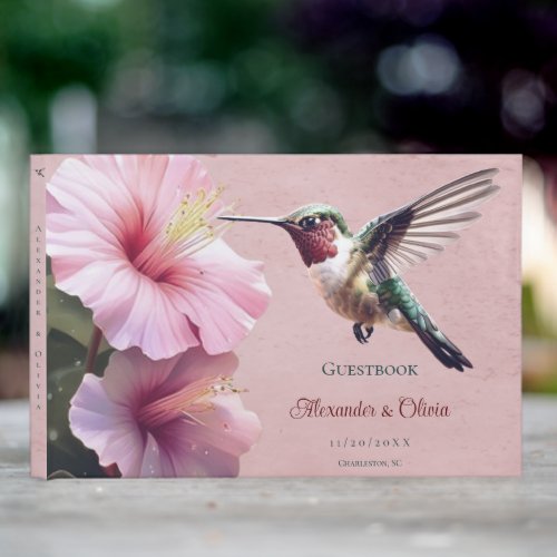 Hummingbird and Hibiscus Wedding  Pink Guest Book