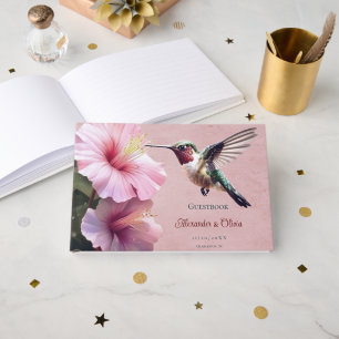 Hummingbird and Hibiscus Wedding   Pink Guest Book