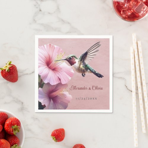 Hummingbird and Hibiscus Wedding  Pink Napkins