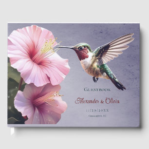 Hummingbird and Hibiscus Wedding Purple Guest Book