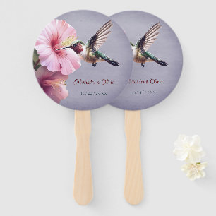 Hummingbird and Hibiscus Wedding Purple Hand Fan