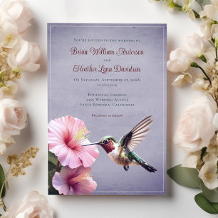 Hummingbird and Hibiscus Wedding Purple Invitation