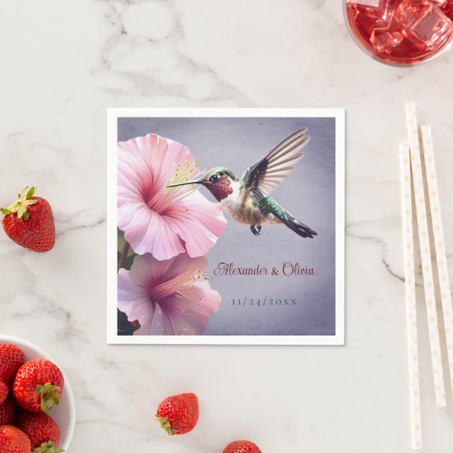 Hummingbird and Hibiscus Wedding | Purple Napkins (Insitu)