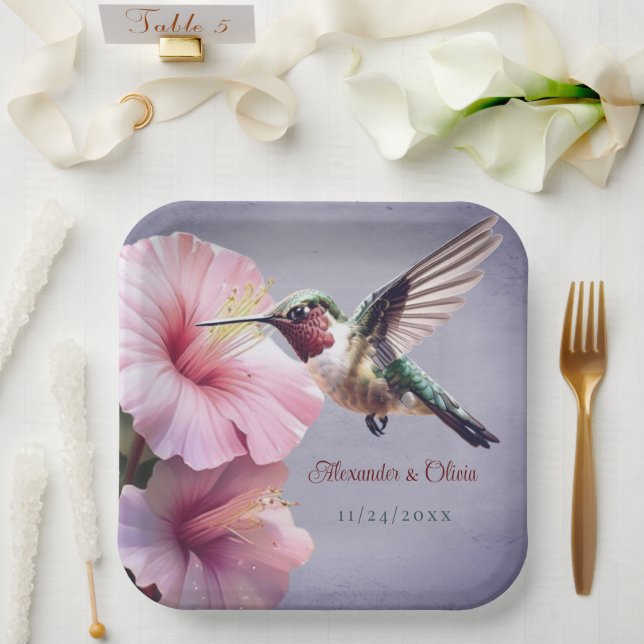 Hummingbird and Hibiscus Wedding | Purple Paper Plates (Wedding)