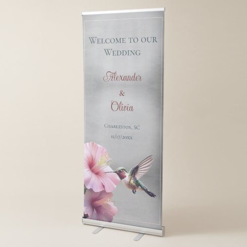 Hummingbird and Hibiscus Wedding Welcome  Gray Retractable Banner