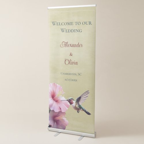 Hummingbird and Hibiscus Wedding Welcome  Yellow Retractable Banner