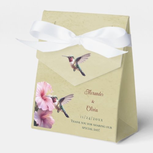 Hummingbird and Hibiscus Wedding  Yellow Favor Boxes