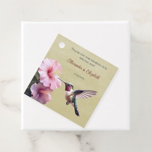 Hummingbird and Hibiscus Wedding  Yellow Favor Tags