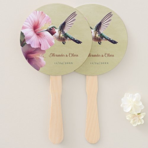 Hummingbird and Hibiscus Wedding  Yellow Hand Fan