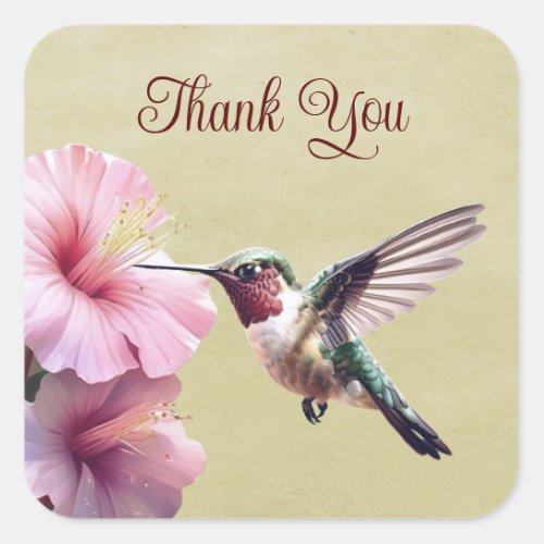 Hummingbird and Hibiscus  Yellow Thank You Square Sticker