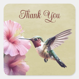 Hummingbird and Hibiscus   Yellow Thank You Square Sticker