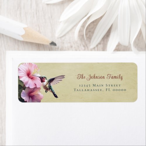 Hummingbird and Hibiscus   Yellow Wedding Address Label