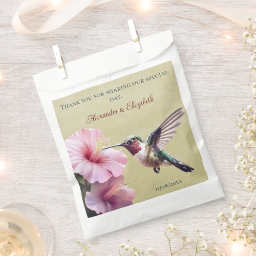 Hummingbird and Hibiscus  Yellow Wedding Favor Bag