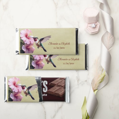 Hummingbird and Hibiscus  Yellow Wedding Hershey Bar Favors