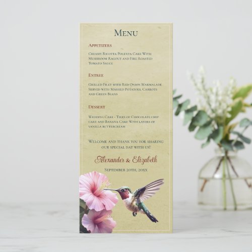 Hummingbird and Hibiscus  Yellow Wedding Menu