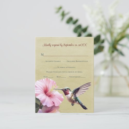 Hummingbird and Hibiscus  Yellow Wedding RSVP