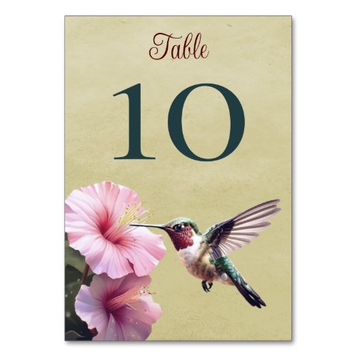 Hummingbird and Hibiscus  Yellow Wedding  Table Number