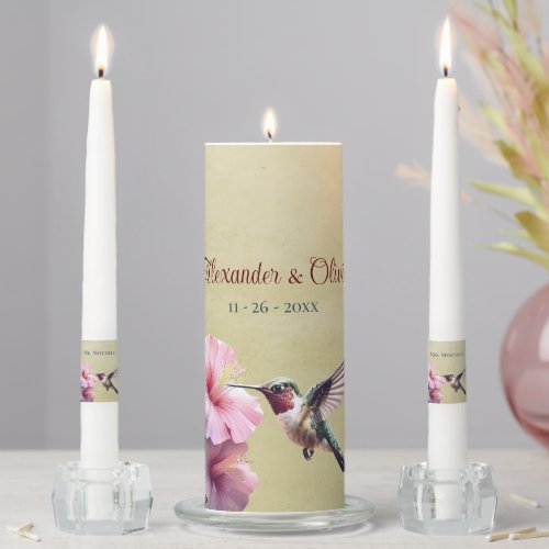 Hummingbird and Hibiscus  Yellow Wedding Unity Candle Set