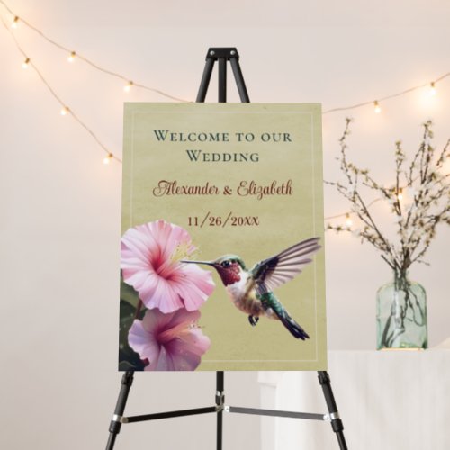 Hummingbird and Hibiscus  Yellow Wedding Welcome Foam Board