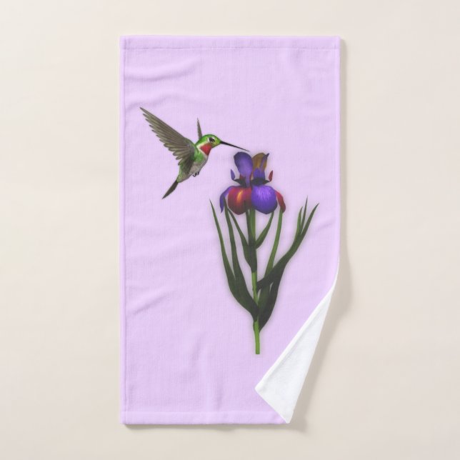 Hummingbird And Iris Flower  Bath Towel Set (Hand Towel)