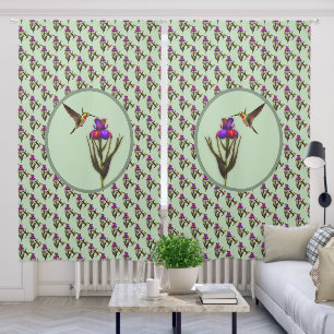 Hummingbird And Iris Flower Blackout Curtains