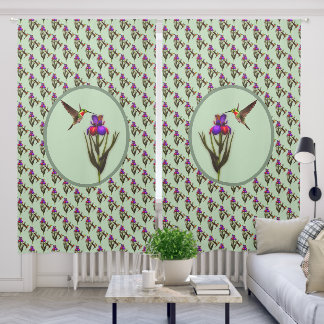 Hummingbird And Iris Flower Blackout Curtains
