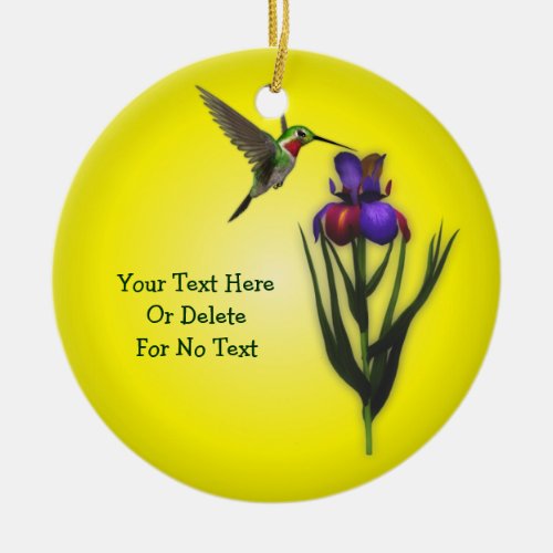 Hummingbird And Iris Flower Personalized Ceramic Ornament