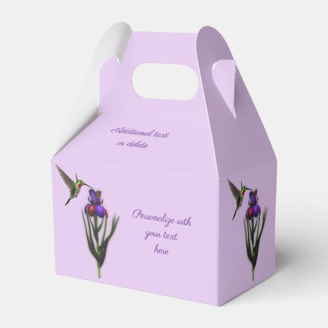 Hummingbird And Iris Flower Personalized  Favor Boxes (Front Side)