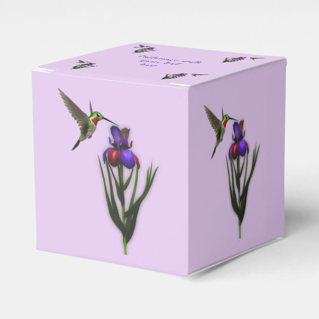 Hummingbird And Iris Flower Personalized Favor Boxes (Front Side)