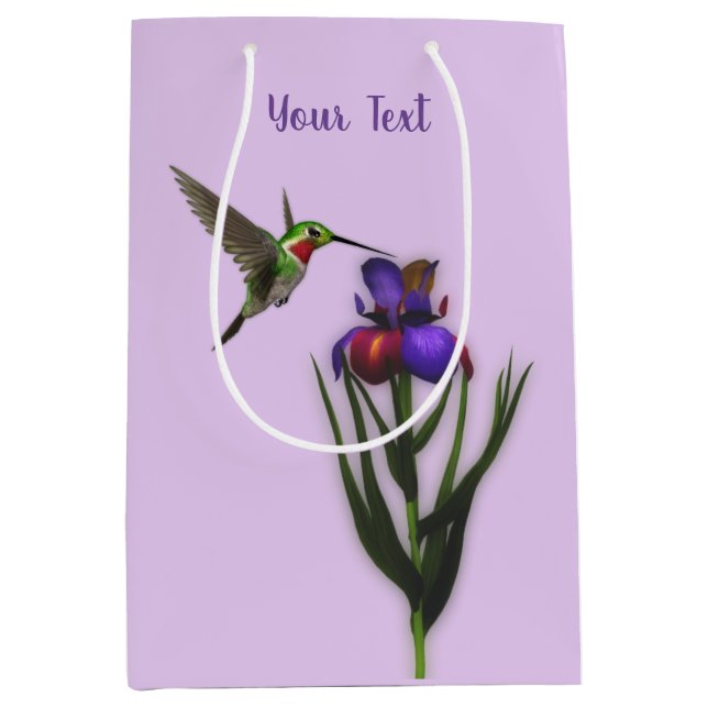 Hummingbird And Iris Flower Personalized  Medium Gift Bag (Front)