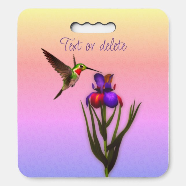 Hummingbird And Iris Flower Personalized  Seat Cushion (Front Vertical)