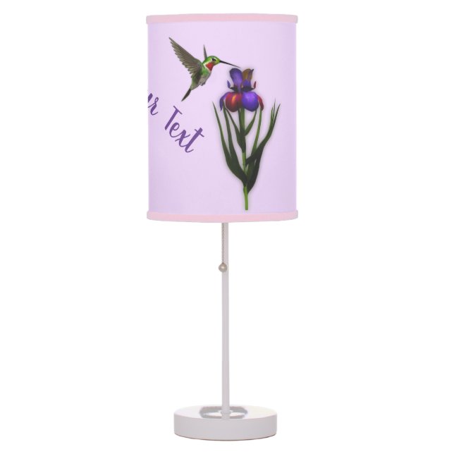 Hummingbird And Iris Flower Personalized   Table Lamp (Front)